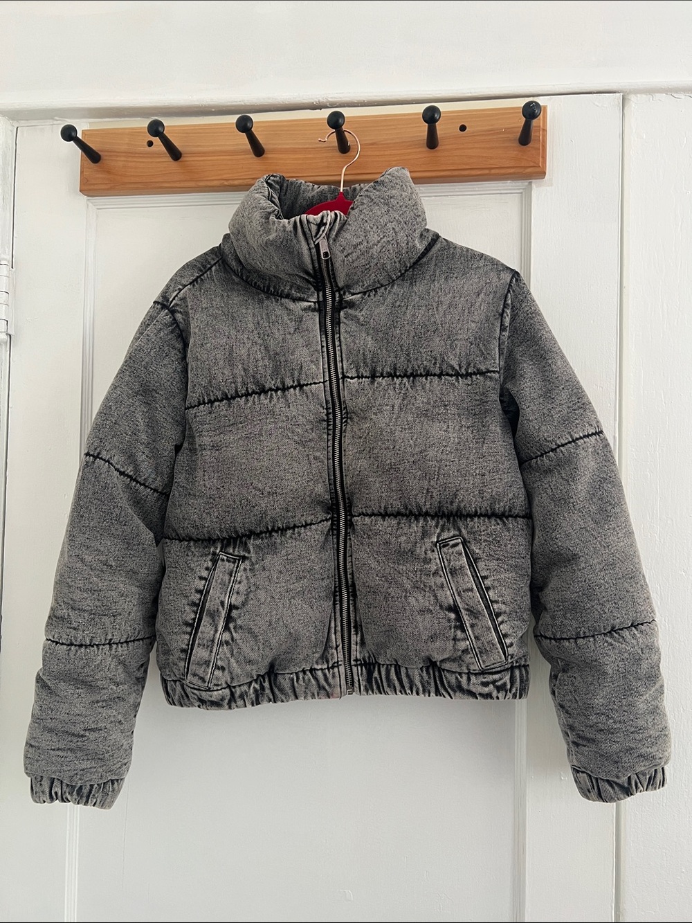 Garage Gray Acid Wash Denim Puffer Jacket